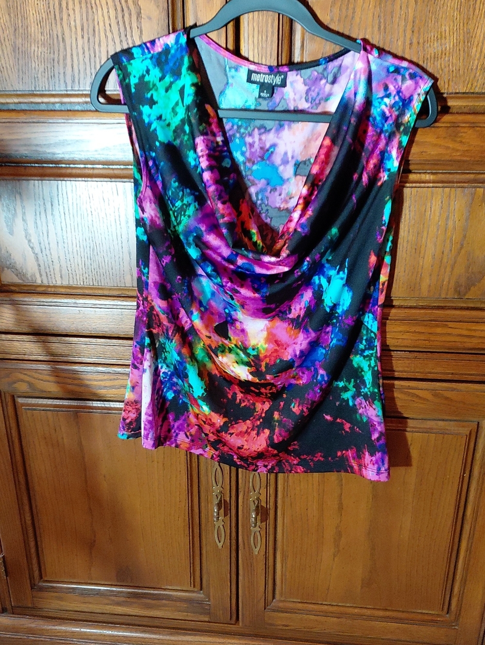 metrostyle Multicolor Cowl Neck Sleeveless Camisole - Purple, Teal, Pink, Black